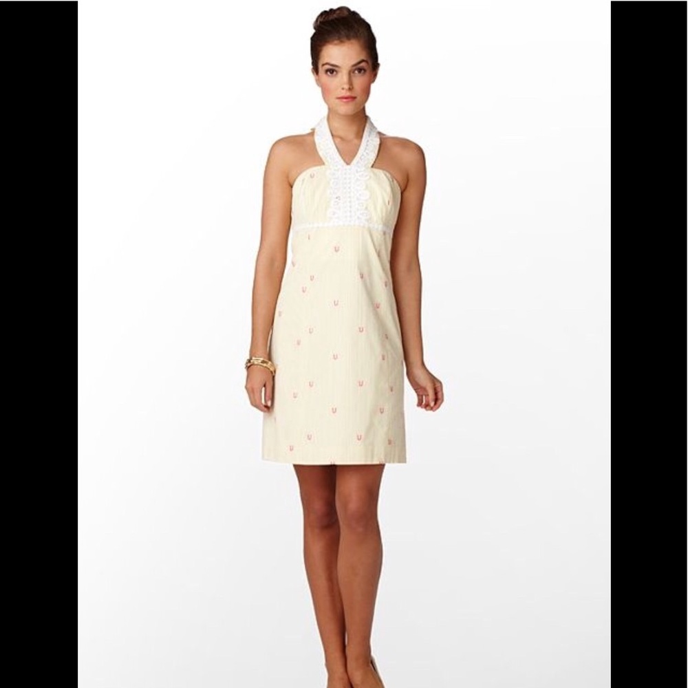New without tags* Lilly Pulitzer seersucker dress with pink horseshoe d…